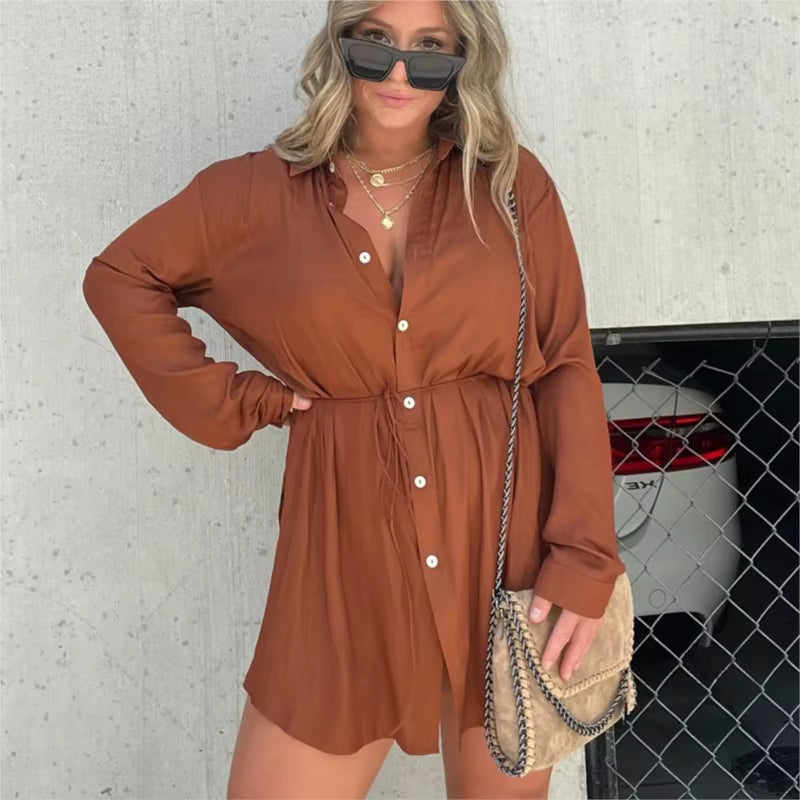 Chic & Trendy Lace-Up Waist Long Sleeve Jumpsuit for Women - Perfect for Spring & Summer Vibes!