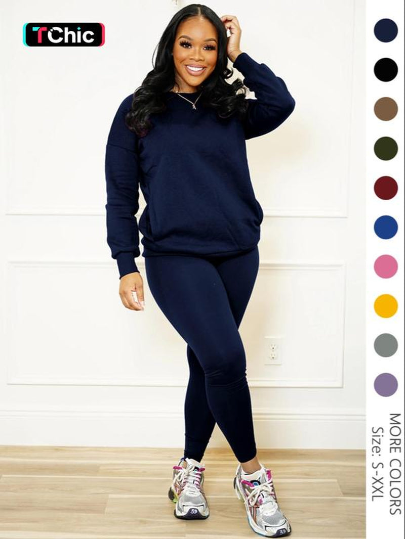 Drop Shoulder Sweatshirt & Elastic Waist Pants Set