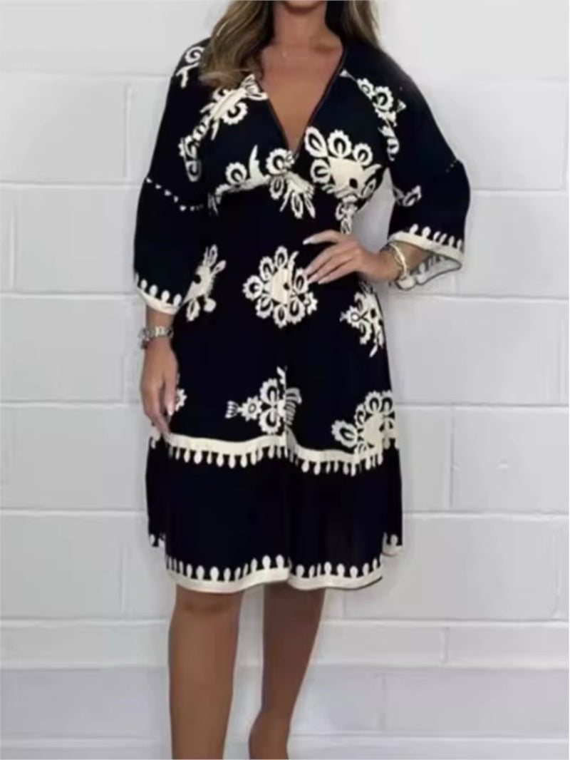 Elegant V-Neck Midi Dress – Effortless Grace for Every Occasion